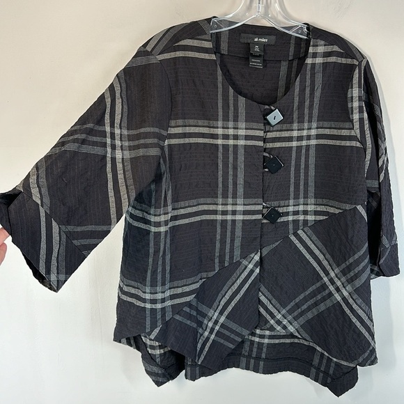 Ali Miles Plaid Tunic Top Size PM Artsy Crinkle Fabric Asymmetrical Fall Autumn - Picture 7 of 13